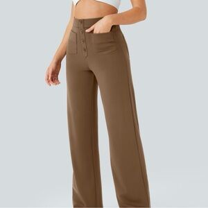 HALARA HIGH WAISTED BUTTON FRONT STRAIGHT LEG PANTS